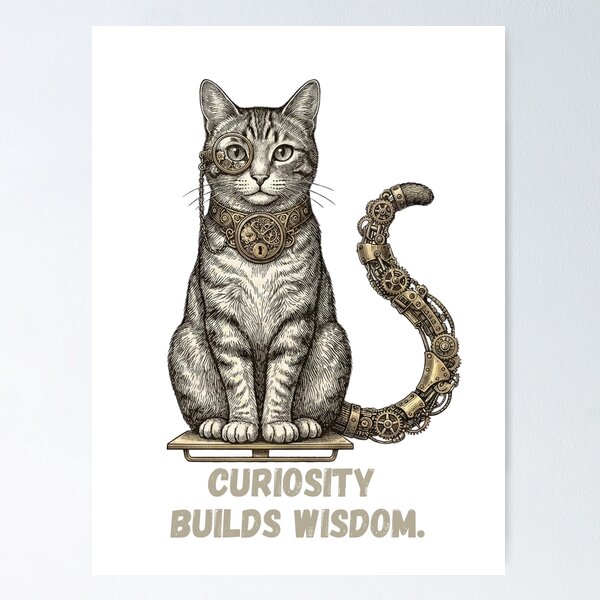 Item preview, Steampunk Mechanical Cat Curiosity Builds Wisdom Clockwork Monocle Kitten designed and sold by CulturalCurios.