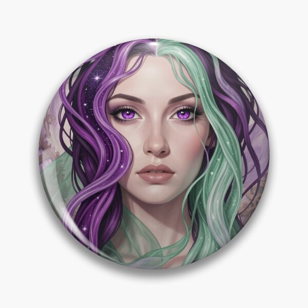 Item preview, Surreal portrait in purple and green with mystical light and subtle steampunk elements in the background designed and sold by FotoworldEdel.