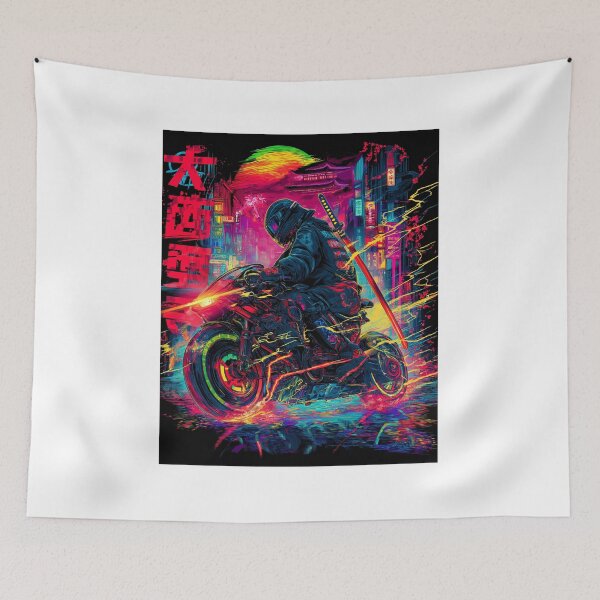 Item preview,  Neon Samurai Cyberpunk Tokyo Cosmic Art — Bold Fantasy Print designed and sold by CosmicRockArt.