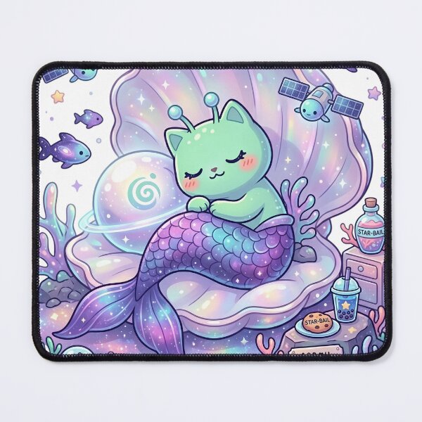 Item preview, Cute Alien Mermaid Sitting in Seashell Kawaii Space designed and sold by Gika Thailand.