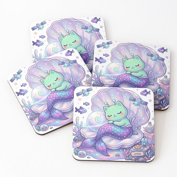 Item preview, Cute Alien Mermaid Sitting in Seashell Kawaii Space designed and sold by Gika Thailand.