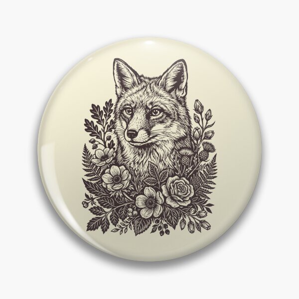 Item preview, Floral Fox Linocut Folk Art Vintage Forest Animal designed and sold by Y-Vibes.