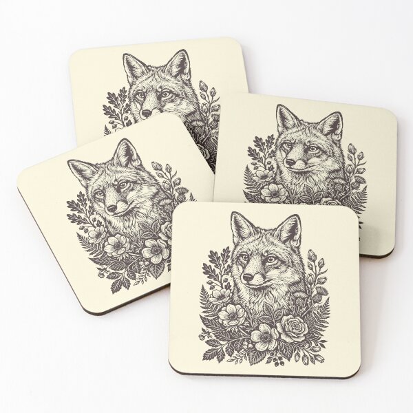 Item preview, Floral Fox Linocut Folk Art Vintage Forest Animal designed and sold by Y-Vibes.