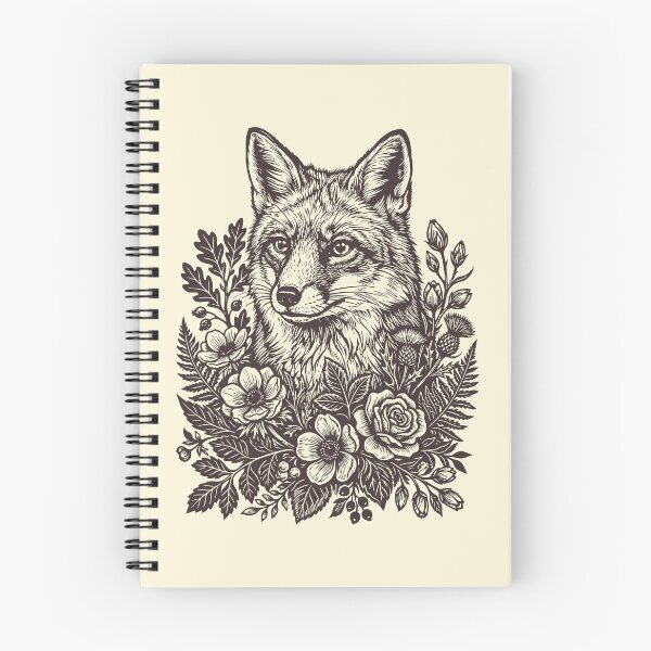 Artikelvorschau, Linolschnitt mit Blumen und Fuchs, Volkskunst, Vintage-Waldtier entworfen und verkauft von Y-Vibes.