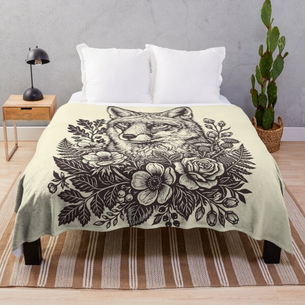 Item preview, Floral Fox Linocut Folk Art Vintage Forest Animal designed and sold by Y-Vibes.