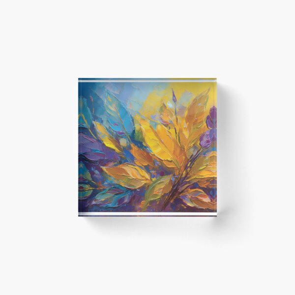 Item preview, Purple BLUE YELLOW Warm and cosy Autumn leaves colours, VINTAGE leaf textured botanicals oil painting, burnt orange, purple, yellow blue, leaf pattern autumn painting  designed and sold by navitalidesign.