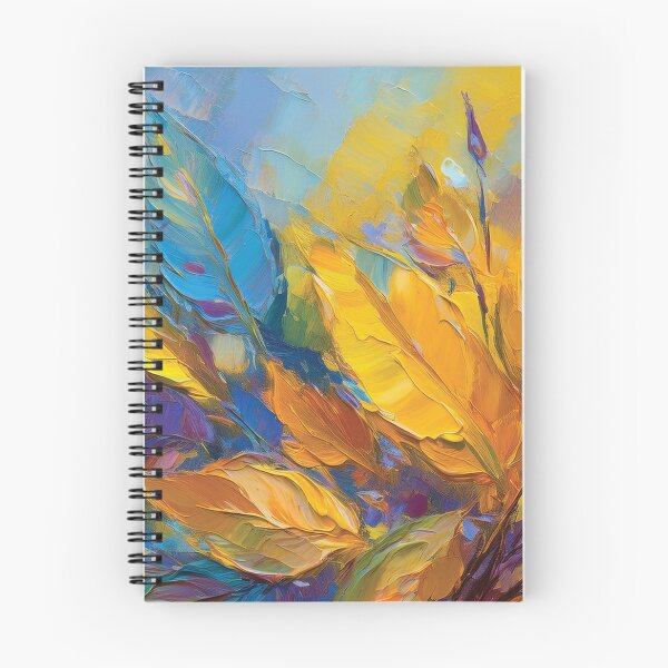 Item preview, Purple BLUE YELLOW Warm and cosy Autumn leaves colours, VINTAGE leaf textured botanicals oil painting, burnt orange, purple, yellow blue, leaf pattern autumn painting  designed and sold by navitalidesign.
