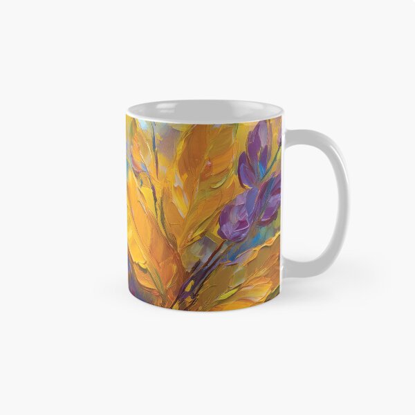 Item preview, Purple BLUE YELLOW Warm and cosy Autumn leaves colours, VINTAGE leaf textured botanicals oil painting, burnt orange, purple, yellow blue, leaf pattern autumn painting  designed and sold by navitalidesign.
