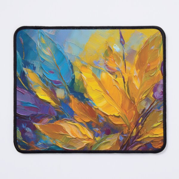 Item preview, Purple BLUE YELLOW Warm and cosy Autumn leaves colours, VINTAGE leaf textured botanicals oil painting, burnt orange, purple, yellow blue, leaf pattern autumn painting designed and sold by navitalidesign.