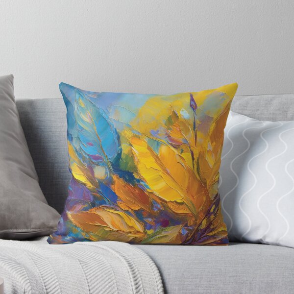 Item preview, Purple BLUE YELLOW Warm and cosy Autumn leaves colours, VINTAGE leaf textured botanicals oil painting, burnt orange, purple, yellow blue, leaf pattern autumn painting  designed and sold by navitalidesign.