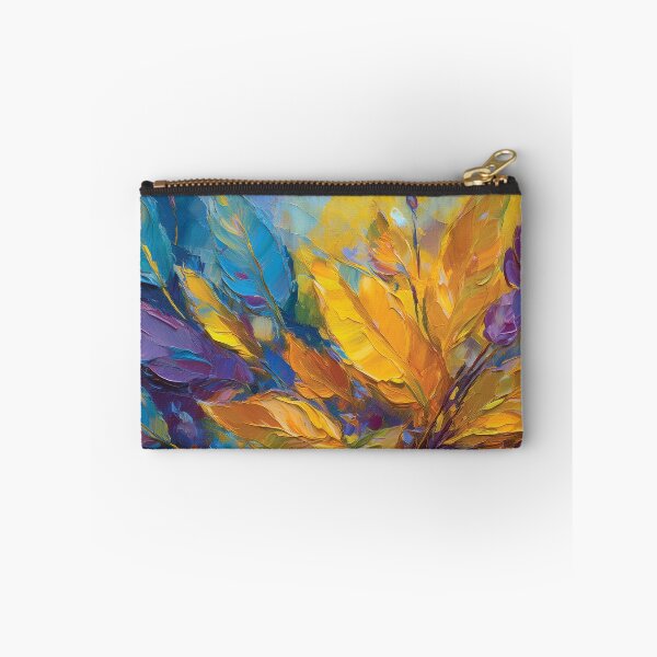 Item preview, Purple BLUE YELLOW Warm and cosy Autumn leaves colours, VINTAGE leaf textured botanicals oil painting, burnt orange, purple, yellow blue, leaf pattern autumn painting  designed and sold by navitalidesign.