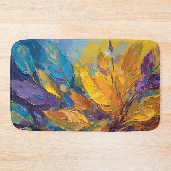 Item preview, Purple BLUE YELLOW Warm and cosy Autumn leaves colours, VINTAGE leaf textured botanicals oil painting, burnt orange, purple, yellow blue, leaf pattern autumn painting  designed and sold by navitalidesign.