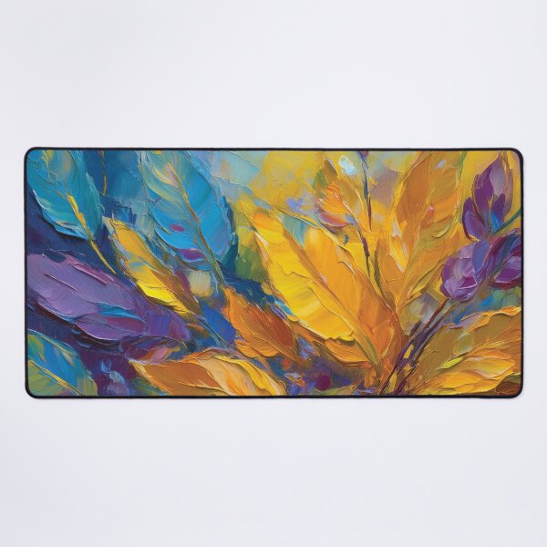 Item preview, Purple BLUE YELLOW Warm and cosy Autumn leaves colours, VINTAGE leaf textured botanicals oil painting, burnt orange, purple, yellow blue, leaf pattern autumn painting  designed and sold by navitalidesign.