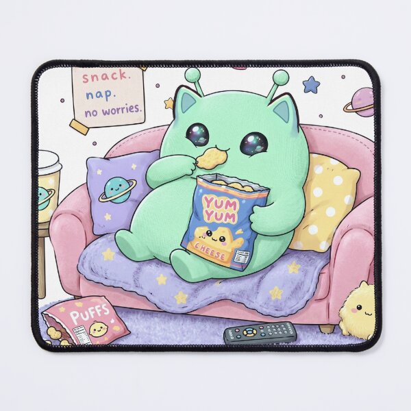 Item preview, Cute Alien Relaxing on Sofa Eating Snacks designed and sold by Gika Thailand.