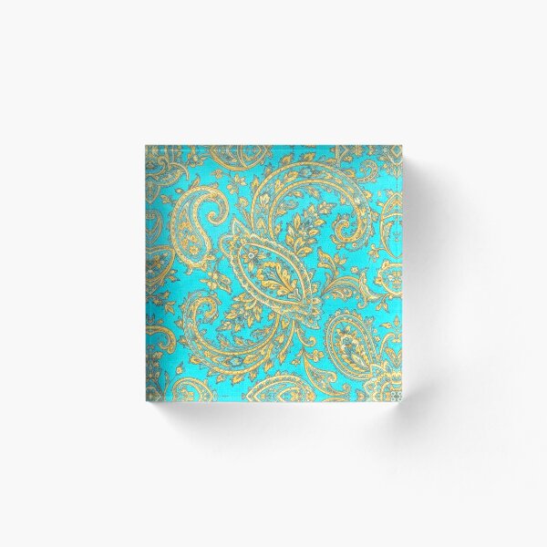 Artikelvorschau, Türkis- und goldfarbenes Paisley-Muster entworfen und verkauft von MMPrintsDesign.