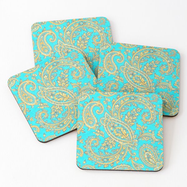 Item preview, Turquoise and golden Paisley pattern designed and sold by MMPrintsDesign.