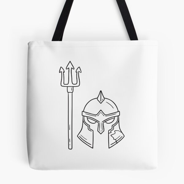 Aperçu de l'œuvre Casque de guerrier fissuré à côté du trident créée et vendue par rasagamastore.