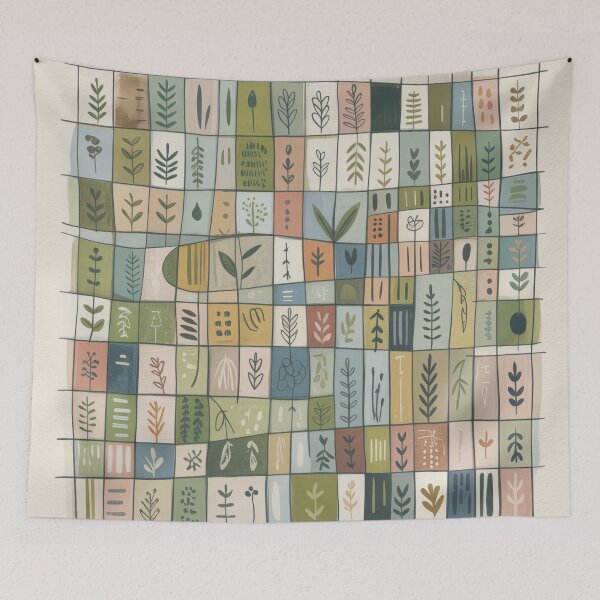 Item preview, Abstract Botanical Grid Art – Paul Klee Inspired Nature Geometry Print designed and sold by Tamas Das.