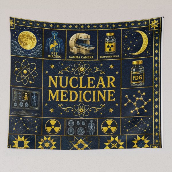 Item preview, Cool Celestial Atomic Nuclear Medicine Quilt Blanket – Luxury Heritage Patchwork Medical Imaging Tech Gift for Nuclear Medicine Professionals, Radiology Week Appreciation Decor designed and sold by ClinicalHubs.
