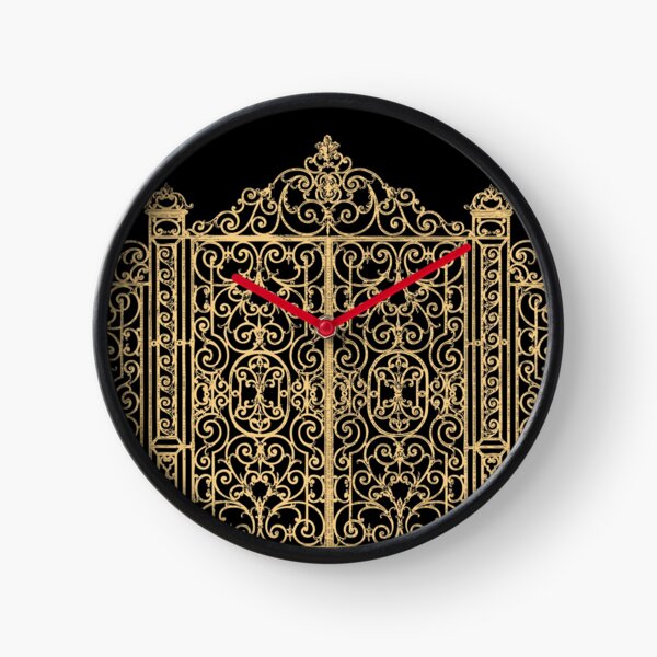 French Wrought Iron Gate | Louis XV Style | Black and Gold | Clock