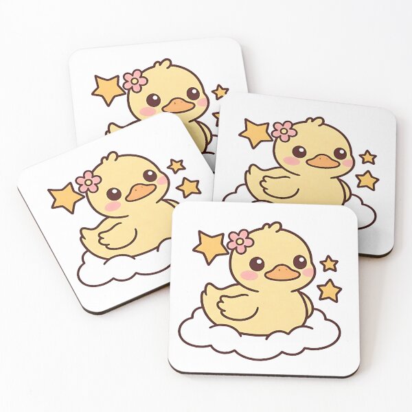 Item preview, Cute Kawaii Yellow Duck on Cloud – Sweet Rubber Duckling with Stars Chibi Illustration designed and sold by UniGift.