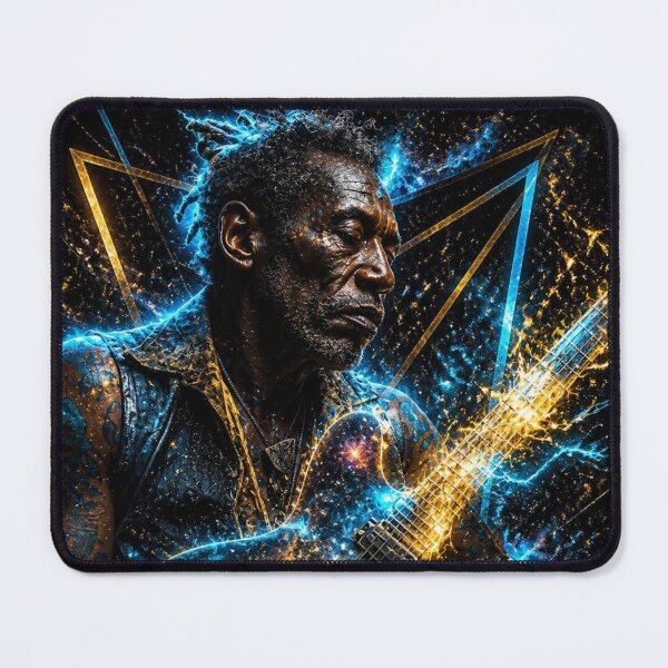 Item preview, Cosmic Blues Guitarist Crossroads — Bold Electric Soul Music Art Print designed and sold by CosmicRockArt.