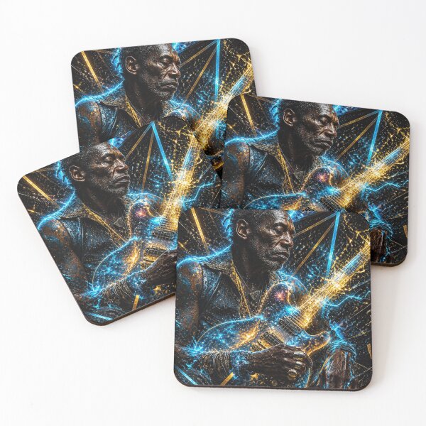 Item preview, Cosmic Blues Guitarist Crossroads — Bold Electric Soul Music Art Print designed and sold by CosmicRockArt.