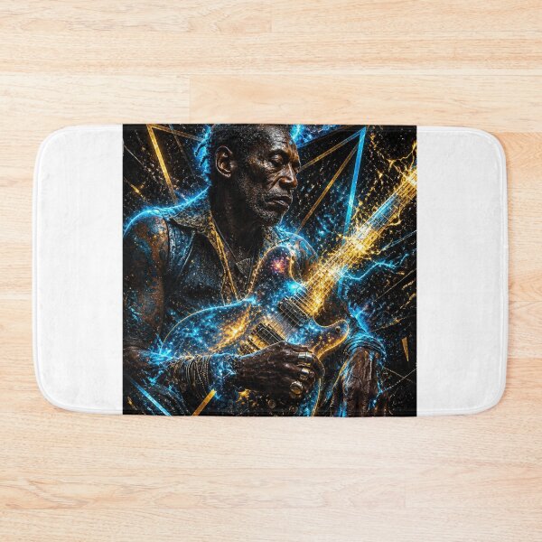 Item preview, Cosmic Blues Guitarist Crossroads — Bold Electric Soul Music Art Print designed and sold by CosmicRockArt.