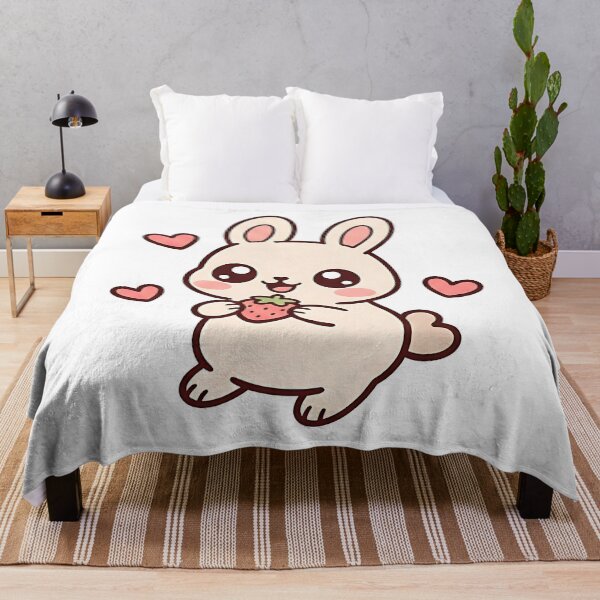Item preview, Cute Kawaii Bunny Eating Strawberry – Sweet Pastel Rabbit with Hearts Chibi Illustration designed and sold by UniGift.