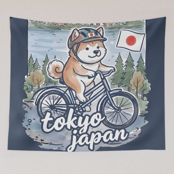 Item preview, Tokyo Japan Bicycling Dog Cute Cyclist Skyline  designed and sold by HowToCanadian.