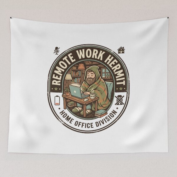 Item preview, Remote Work Hermit Home Office Division Cozy Badge Graphic designed and sold by Fenay Designs.