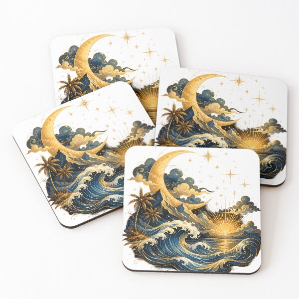 Item preview, Celestial Tropical Paradise Moon and Waves   designed and sold by Jaideep Walia.