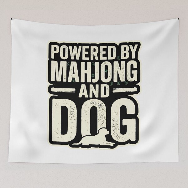 Item preview, Powered By Mahjong And Dog Lucky Tiles Happy Tails Funny Retro Design designed and sold by get55shirt.