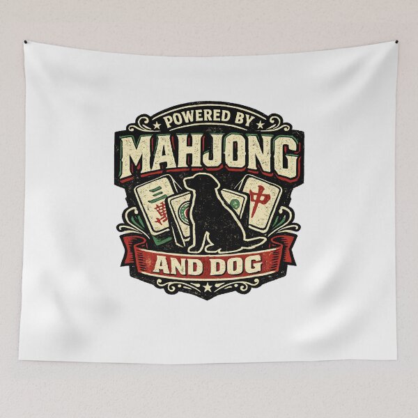Item preview, Powered By Mahjong And Dog Cute Canine Gamer Humor Vintage Style designed and sold by get55shirt.