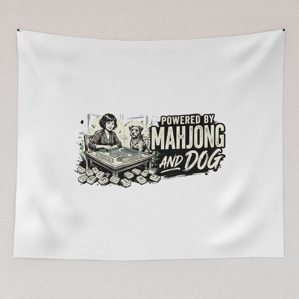 Item preview, Powered By Mahjong And Dog Funny Mahjong Player Pet Lover Retro Design designed and sold by get55shirt.