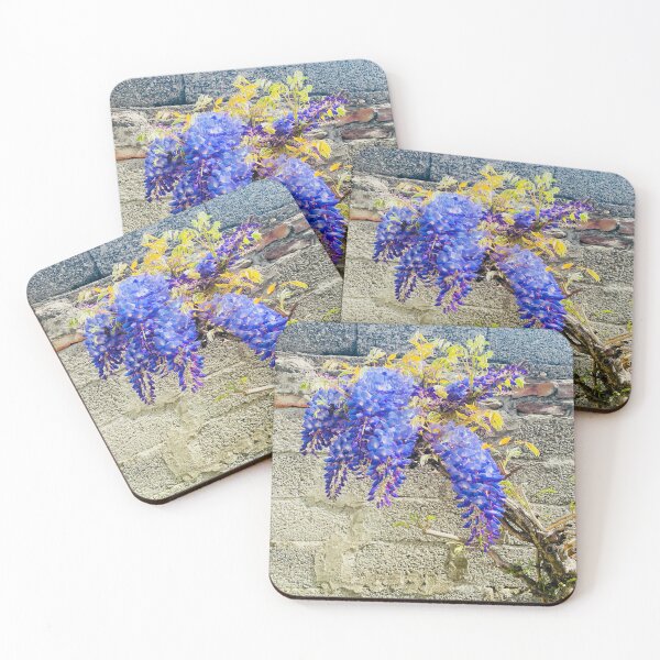 Item preview, Cascading Purple Wisteria Blooms on Rustic Stone Wall designed and sold by BalkanBloom.