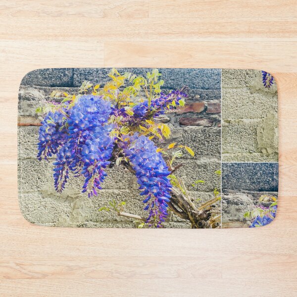 Item preview, Cascading Purple Wisteria Blooms on Rustic Stone Wall designed and sold by BalkanBloom.