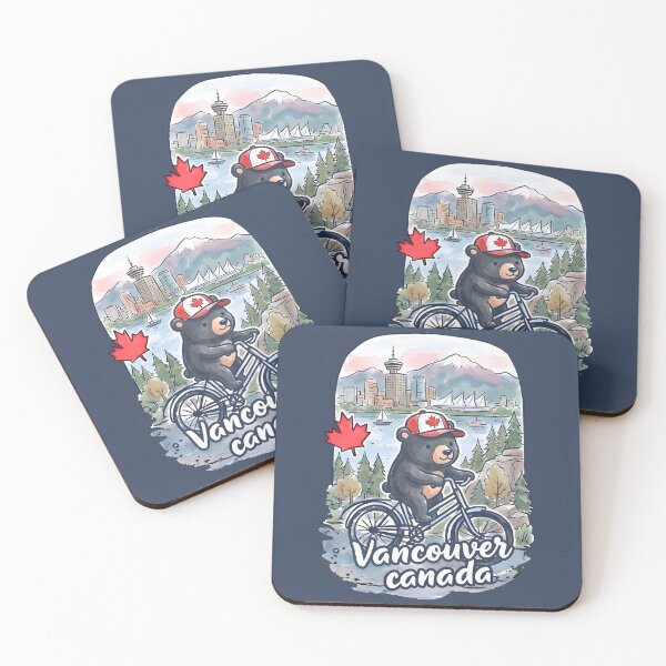 Item preview, Vancouver BC Bicycling Bear Cute Cyclist Skyline  designed and sold by HowToCanadian.