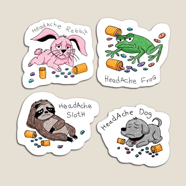 Item preview, Funny Chronic Illness Sticker Pack Crayon Style Headache Animals Messy Hand Drawn Stickers designed and sold by RealLifeMerchies.