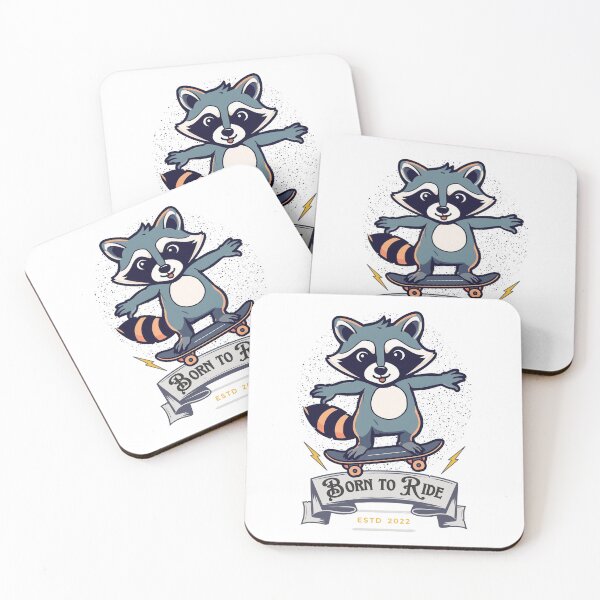 Item preview, Born to Ride Cute Raccoon Skateboard designed and sold by yuki-hana.