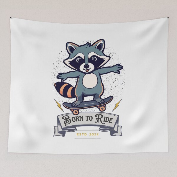Item preview, Born to Ride Cute Raccoon Skateboard designed and sold by yuki-hana.