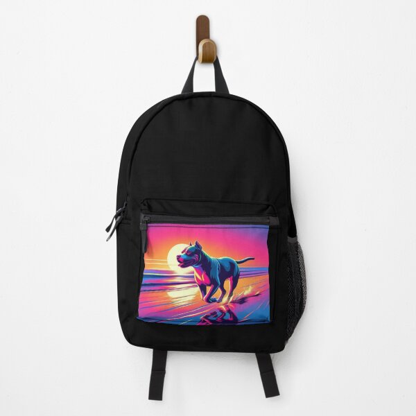 Item preview, Neon Running Pitbull Dog – Futuristic Sunset Art designed and sold by Dogandesighn.