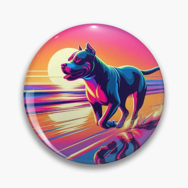Item preview, Neon Running Pitbull Dog – Futuristic Sunset Art designed and sold by Dogandesighn.