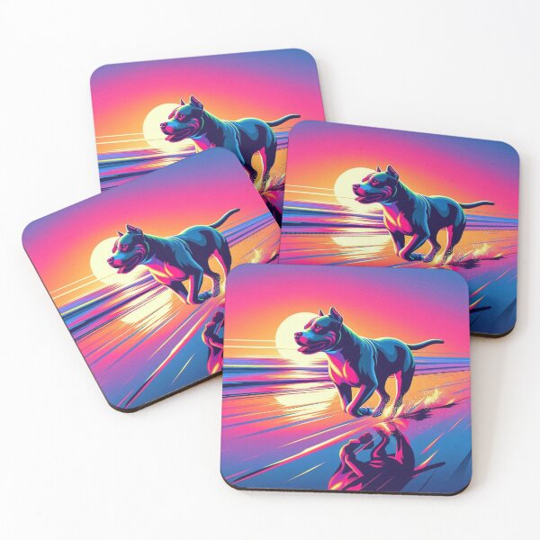 Item preview, Neon Running Pitbull Dog – Futuristic Sunset Art designed and sold by Dogandesighn.