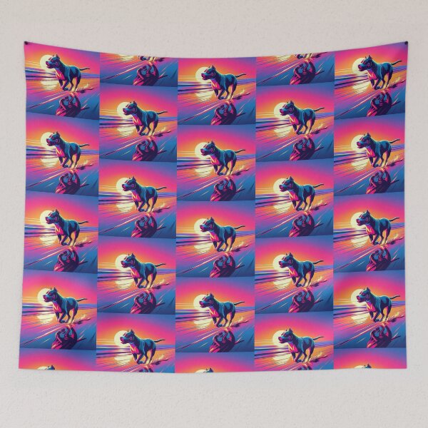 Item preview, Neon Running Pitbull Dog – Futuristic Sunset Art designed and sold by Dogandesighn.