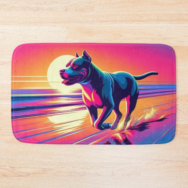 Item preview, Neon Running Pitbull Dog – Futuristic Sunset Art designed and sold by Dogandesighn.