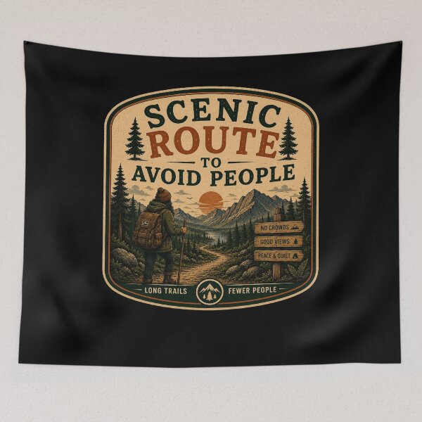 Item preview, Scenic Route To Avoid People – Retro Hiking Introvert Nature Design designed and sold by MotylekAnia.