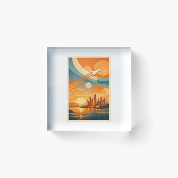 Artikelvorschau, Paper Plane Over Retro Futuristic City Sunset entworfen und verkauft von LumexStudio.
