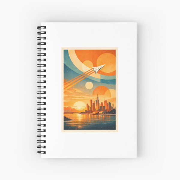 Item preview, Paper Plane Over Retro Futuristic City Sunset designed and sold by LumexStudio.