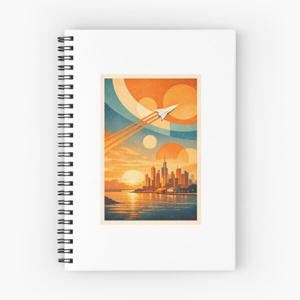 Artikelvorschau, Paper Plane Over Retro Futuristic City Sunset entworfen und verkauft von LumexStudio.